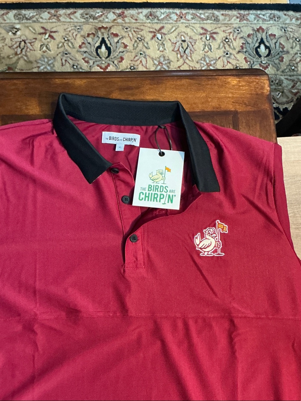 The birds are chirpin Men's Red Polo with Black Collar
